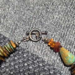 Handmade Beaded Stone Necklace Toggle Clasp Turquoise Amber