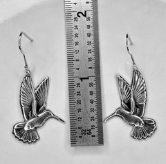 HAMMING BIRD Earrings . Handmade 999. Fine Pure Silver