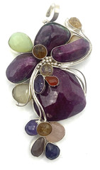Vintage Handmade Ruby in Zoisite Calcedony Amethyst Statement Pendant