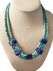Jay King DTR Mine Finds Necklace Turquoise Lapis Lazuli Multi-Strand 925 Silver