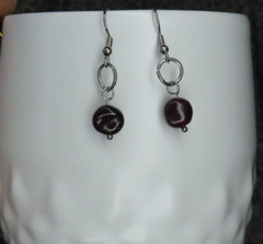 GARNET Dangle Earrings Red Brown Irregular Beads Silver Tone Natural January