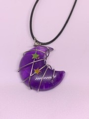 Amethyst Crescent Moon Wire Wrap Pendant