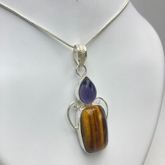 Tiger Eye Amethyst Necklace & Earrings Jewelry Set 925 Sterling Silver SOLO SET