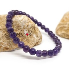 6mm Amethyst Natural Stone Beads Bracelet Purple Stone Lucky Stone, Size 14-20cm