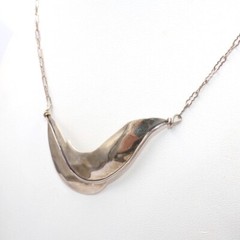 Vtg Arts & Crafts Sterling Silver Modernist Pendant Paperclip Chain 17″ LLE4