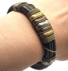 Artisan Handmade Genuine Leather, Brass, Copper and Silver Cuff Bracelet 7.5 in