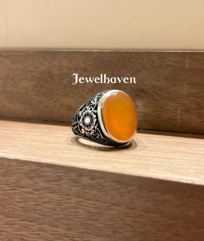 Natural Agate Sterling Silver Ring | Handmade Islamic Gemstone | 925 Silver Ring