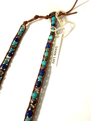 NWT Chan Luu Turquoise Stones Silver leather necklace 20”