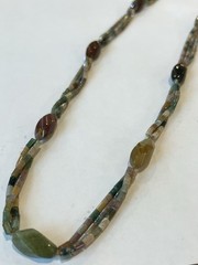 Hand Knotted Triple Strand Translucent Jasper Necklace 31” Greens Golds Reds