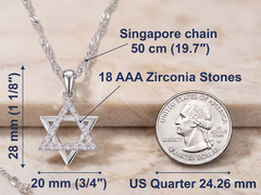 Jewish Star of David Necklace, Magen David Chain 20″, 18 CZ, 925 Sterling Silver