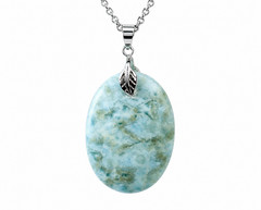 Impressive Natural Light Blue Larimar Silver Plated Pendant 54mm
