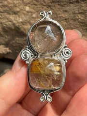 Huge Handcrafted Sterling Silver Rutilated Quartz Ring Size 9 Heavy 20.3 Grams