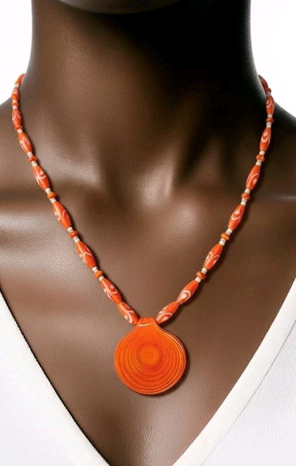 Orange Glass Pendant Necklace Glass Beads Swarovski Crystal Beads Handcrafted