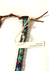 NWT Chan Luu Turquoise Stones Silver leather necklace 20”