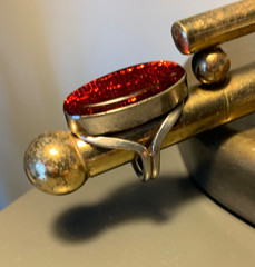 Vintage Sterling Silver Red Sparkle Statement Ring • Handcrafted Long Oval