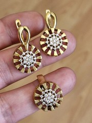 Turkish Handmade Jewelry Set 925 Sterling Silver Gold Plated Zircon Earrings Rin