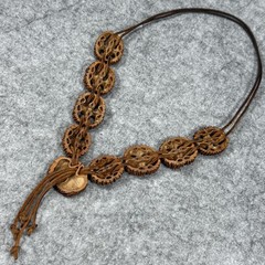 Vintage Handmade Wood Seed Necklace Boho Adjustable Natural Beads 13in Long