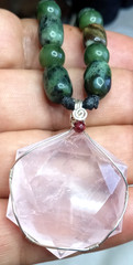 Rose Quartz faceted on sterling silver wire hand braided adjustable necklace.