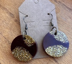 Dark Red And Gold Sparkle Handmade Resin Boho Glam Statement Earrings Gift