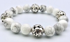 White Turquoise Gemstone & .925 Silver Bali Bead 10mm Mood Bracelet