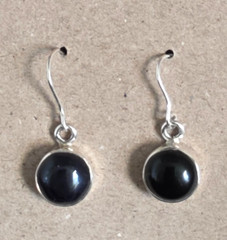 Natural Black Onyx Dangle Earrings 925 Sterling Silver 1″ Drop 11mm Diameter