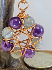 Copper Wire Wrapped 8-Point Star Pendant w/ 8mm Labradorite & Amethyst Gemstones