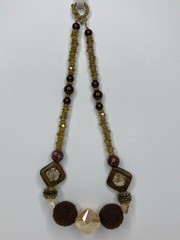 Brown and Gold Beaded Statement Necklace 18″ Various Types Of Beads/ 2 Glow