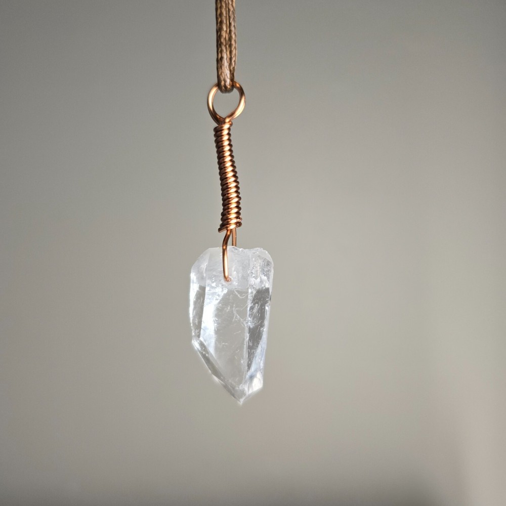 Natural Clear quartz crystal point Copper wire wrapped pendant