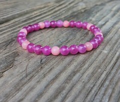 Hot Pink Jewelry, Beaded Gemstone Crystal Stretch Bracelet w/6mm Beads