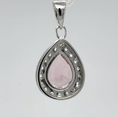 Drop Pink / Rose MORGANITE Pendant with CZs 925 STERLING SILVER Rhodium #102e