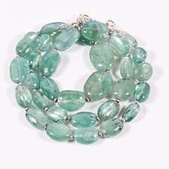 Green Kyanite Tumbled Necklace Natural Gemstone Silver Tone 16 Inch