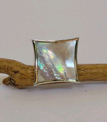 NF Thailand 925 Sterling Silver Mother of Pearl Ring Modern Square Size 6.75
