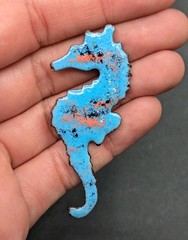 Vintage Copper Enamel Blue Seahorse Ocean Sea Animal Beach Figural Pin Brooch
