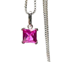 Lab Made Pink Sapphire Pendant in Sterling Silver 925, September Birthstone