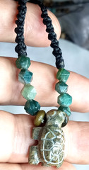 Turtle Serpentine from Guatemala, handmade and adjustable necklace.