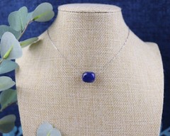 Natural blue floating lapis lazuli gemstone pendant necklace, single lapis stone