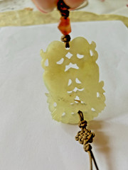 Carved Jade – Doorway or Pendant Good-luck Symbol with Orange Tassel – Vintage