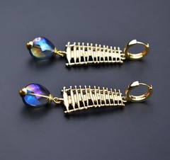 Long party earrings for women, glass bead drop dangle earrings gold