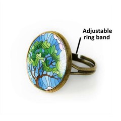 Tree of Life Ring – Stained Glass Mosaic Design Handmade Adjustable Bronze Ring