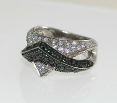 Unique 925 Sterling Silver White Black Utra Modern Ring size 6.75 Artisan PAVE