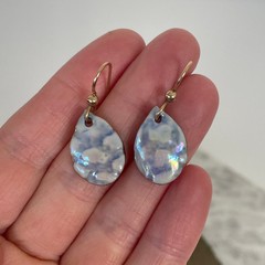 Artisan Ceramic Blue Gold Glaze Drop Earrings Handmade Art Pottery Cloud Pastel