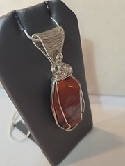 Red Jasper Agate Wire Wrapped Sterling Silver Pendant Necklace Unisex Adults