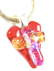 HEART & Cross Dichroic Glass PENDANT Ruby Red Pink Orange 1/2″ 12mm Silver Bail