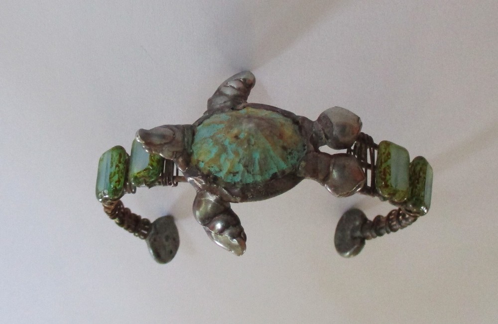 Artisan Crafted Turquoise Shell??? Glass & Copper Wire Sea Turtle Bracelet