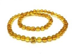 AMBER NECKLACE 2 INSECTS Gift Natural Baltic Amber Round Beads Insect 15g 17533