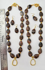 Gold & Red/Brown 3/4″ x 1″ Pear Shaped Jasper 23″ Beaded Necklace/Earring Set