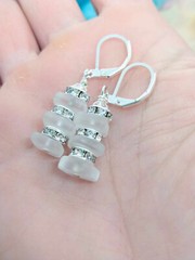 Stacked White Sea Glass Earrings, Gift For Her, Handmade, Minimalist Jewelry