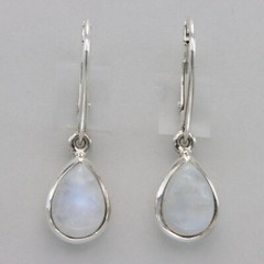 Rainbow MOONSTONE Teardrop / Pear Earrings Leverback – 925 STERLING SILVER #4e