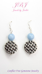 Angelite Earrings Blue 8mm Ball Natural Gemstone 925 Sterling Silver 1 1/2″