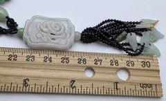 Chinese Jadeite Carved Tassel Pendant Necklace Black Seed Bead 27″ Adj. Cord
